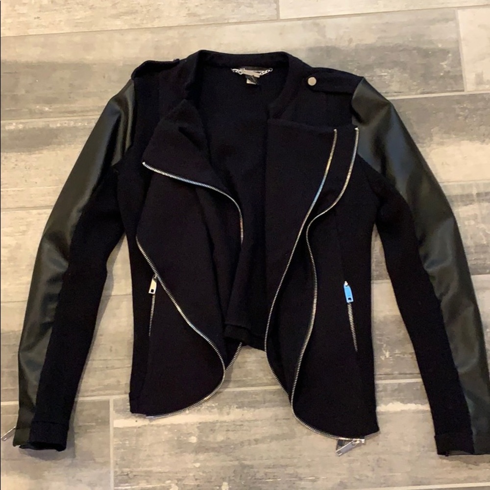 INC faux leather and knit jacket